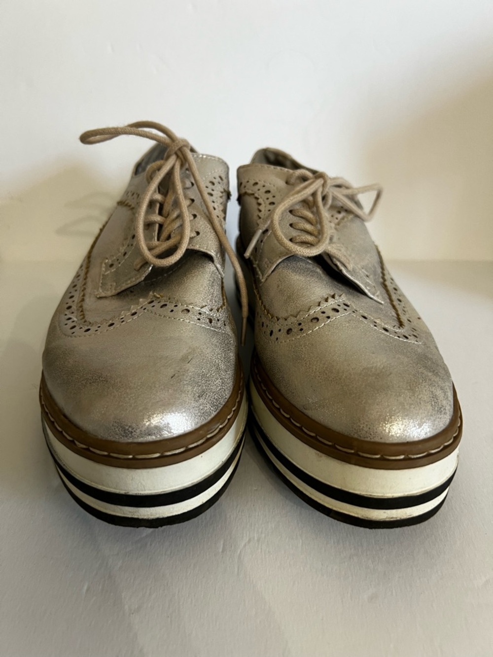 Seven Dials Silver Metallic Platform Wingtip Sneakers